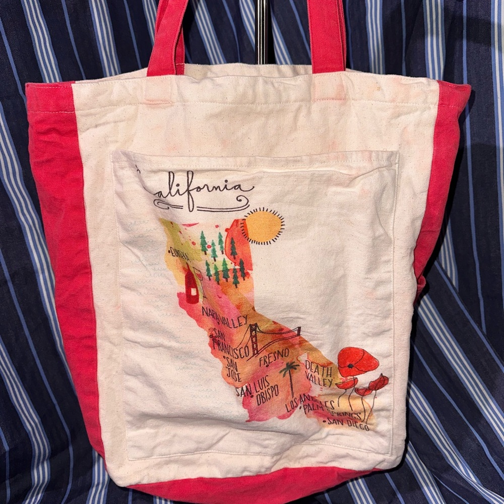 California Map Canvas Tote - Red and Cream